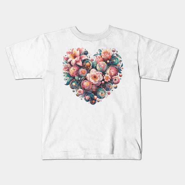 Flowers in a Heart for Mom Kids T-Shirt by Heartsake